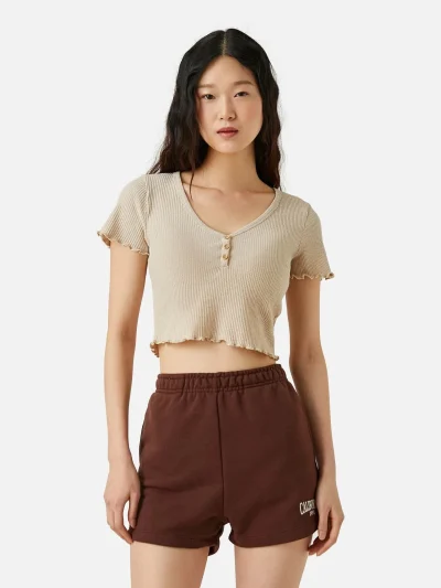Ribbed Short Sleeves Cropped Top